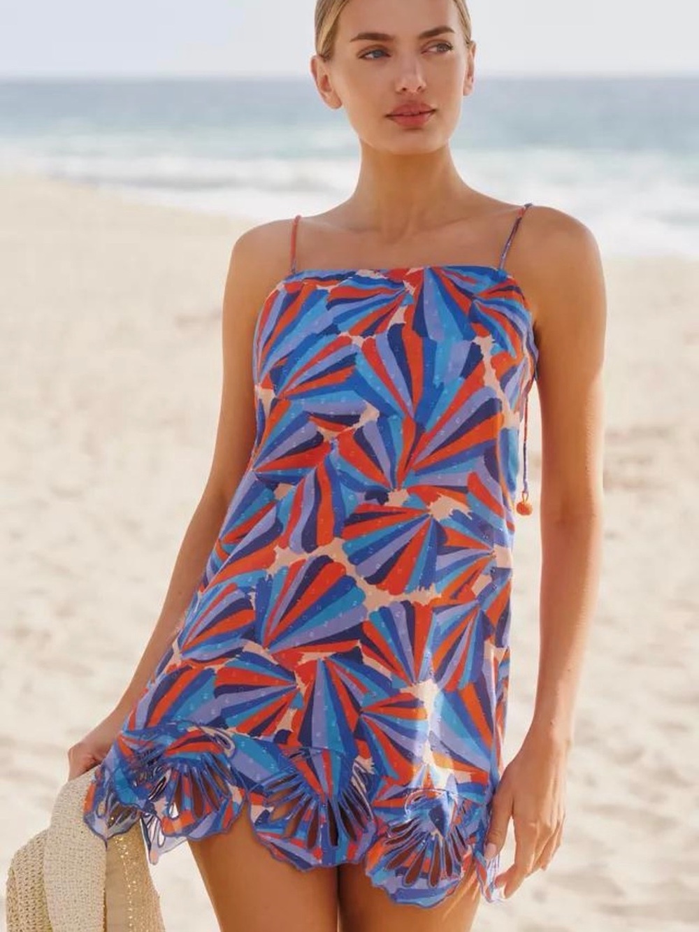 Farm Rio x Anthropologie Tie Strap Shift Mini Dress Blue Orange